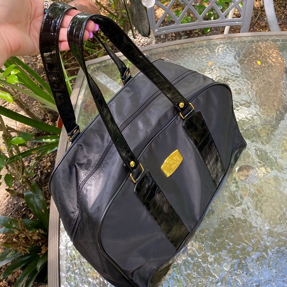 Joy Mangano Black Nylon and Gold Hardware Large Weekender - Picture 3 of 16